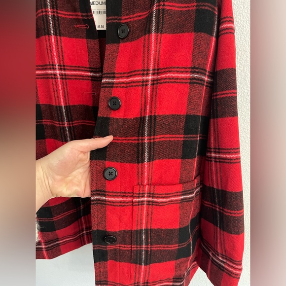 Charter Club Plaid Shirt Red and Black Jacket Shacket Size Medium - Picture 9 of 14